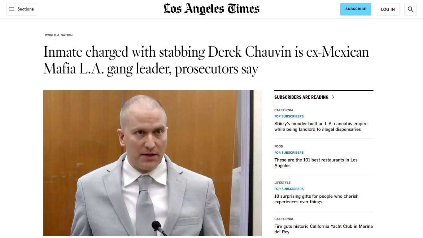 Inmate charged with stabbing Derek Chauvin is ex-Mexican Mafia L.A ...